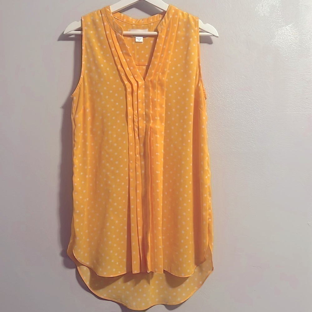Jaclyn Smith Collection
Sleeveless Pleated Blouse
Top Yellow Polka Dot Sz S